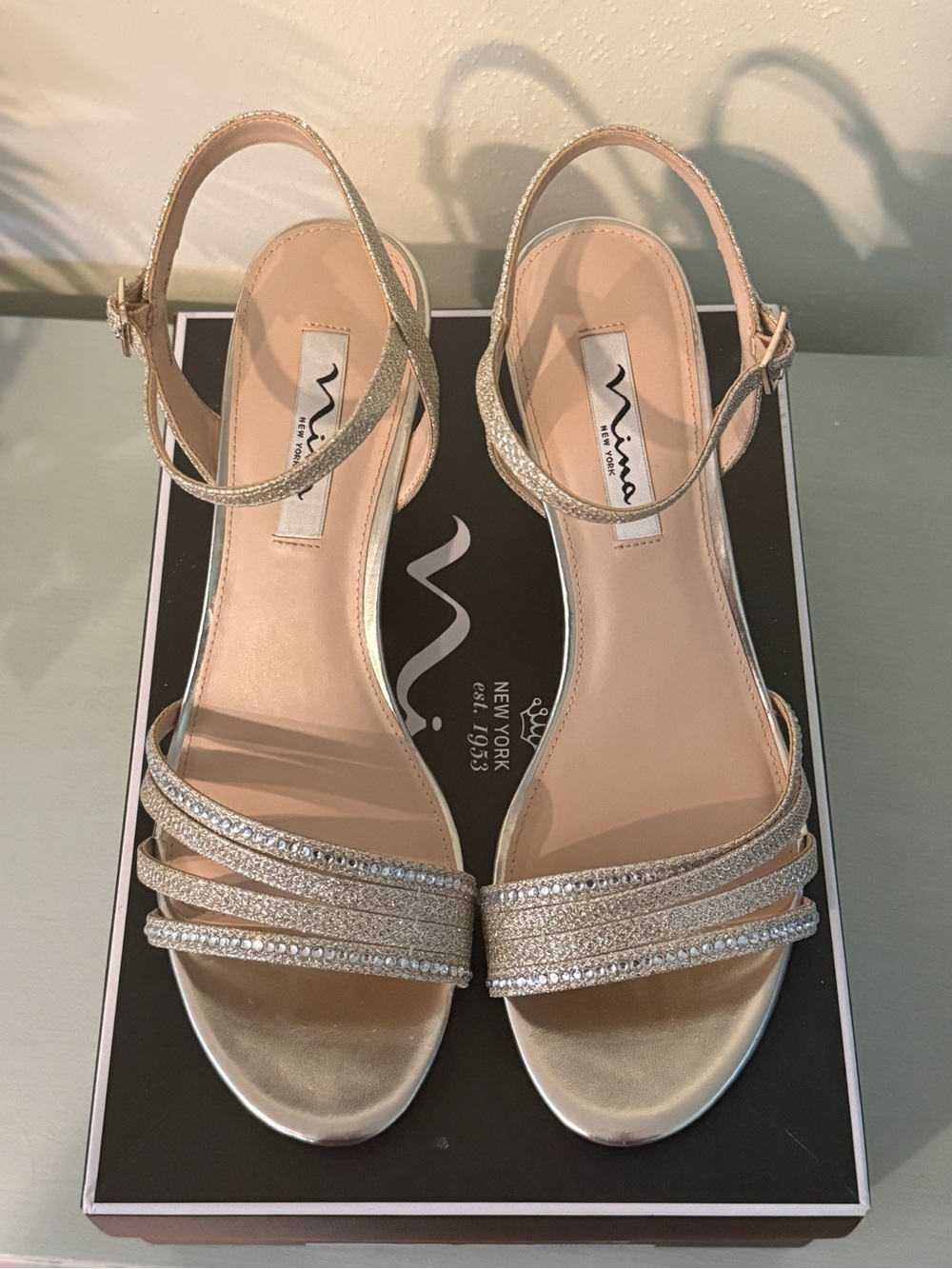 Nina Gold Rhinestone Embellished Strappy Heeled Sandals